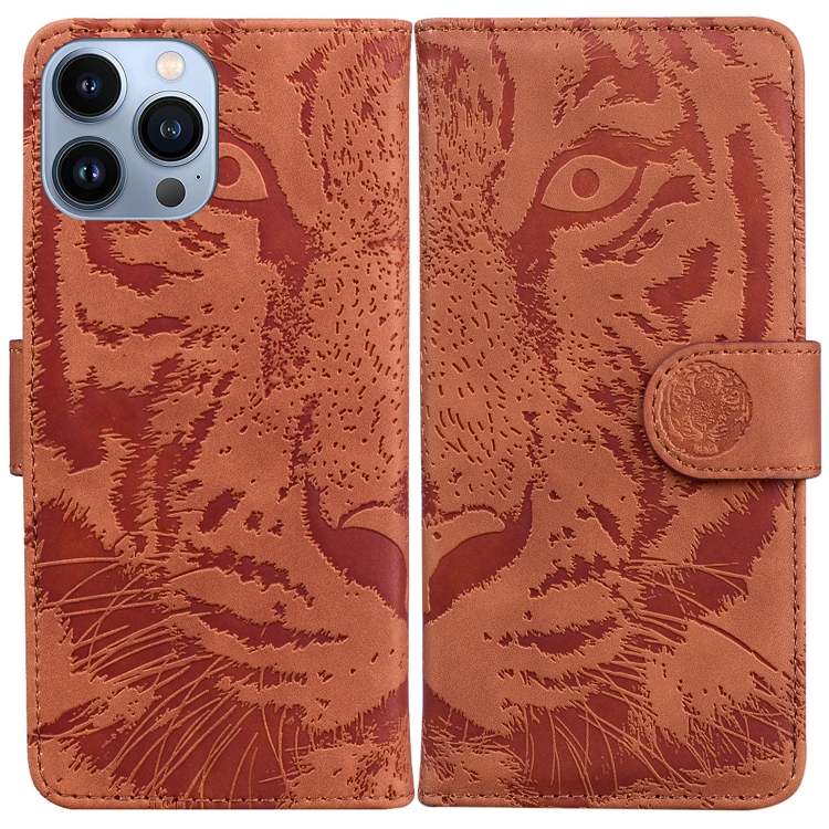 

For iPhone 14 Pro Max Tiger Embossing Pattern Leather Phone Case(Brown)