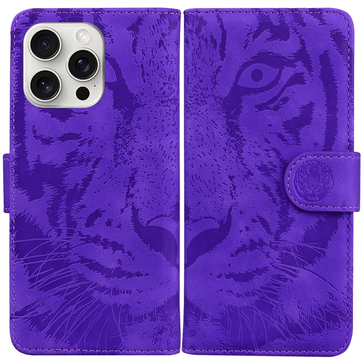 

For iPhone 16 Pro Tiger Embossing Pattern Leather Phone Case(Purple)