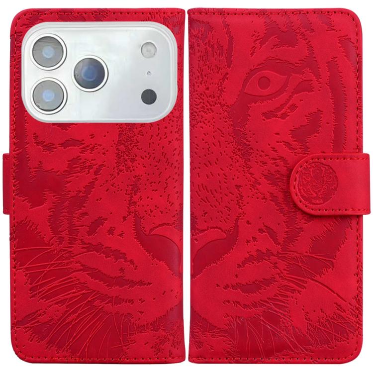 

For iPhone 17 Pro Tiger Embossing Pattern Leather Phone Case(Red)