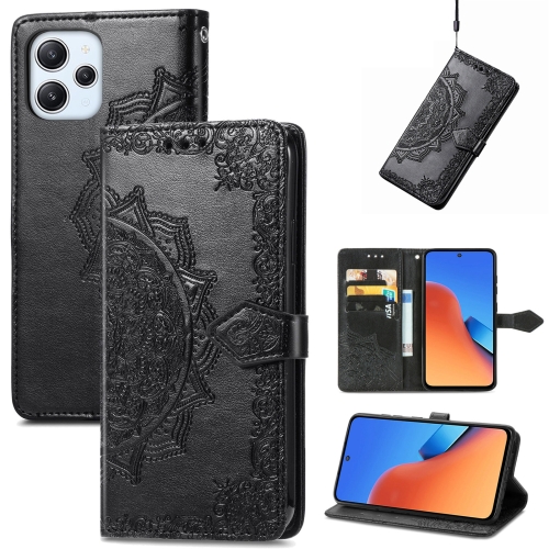 

For Xiaomi Redmi 12 Mandala Flower Embossed Leather Phone Case(Black)