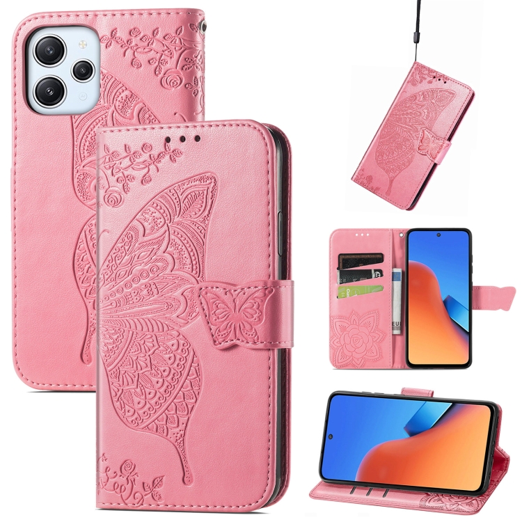 

For Xiaomi Redmi 12 Butterfly Love Flower Embossed Flip Leather Phone Case(Pink)