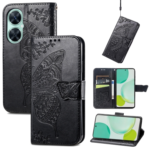 

For Huawei nova 11i / Enjoy 60 Pro Butterfly Love Flower Embossed Flip Leather Phone Case(Black)