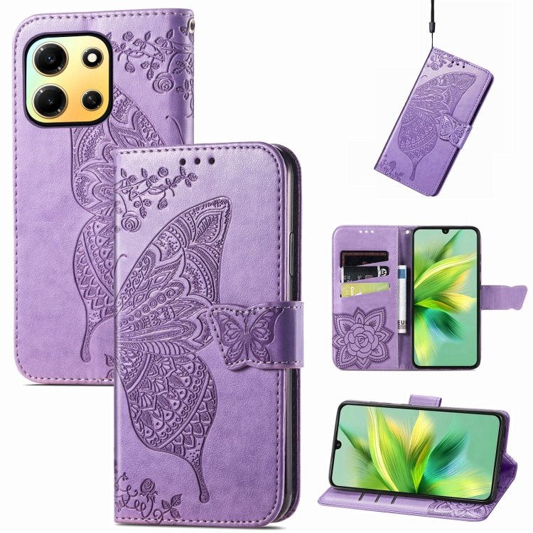 

For Infinix Note 30i Butterfly Love Flower Embossed Flip Leather Phone Case(Light Purple)