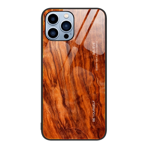 

For iPhone 15 Pro Max Wood Grain Glass Phone Case(Light Brown)