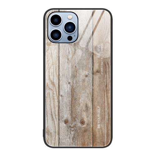 

For iPhone 15 Pro Wood Grain Glass Phone Case(Grey)