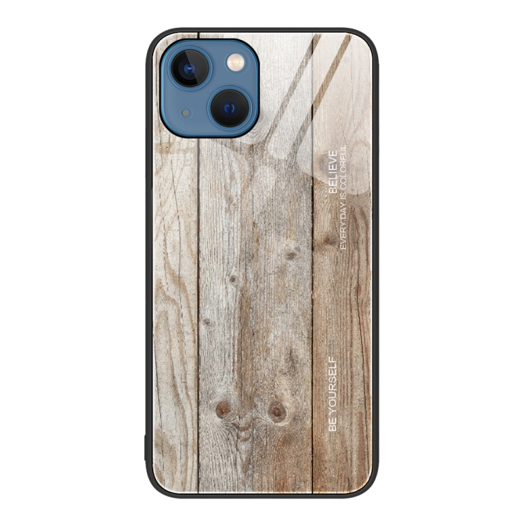 

For iPhone 15 Wood Grain Glass Phone Case(Grey)