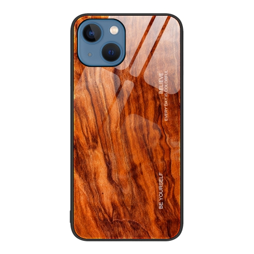 

For iPhone 15 Wood Grain Glass Phone Case(Light Brown)