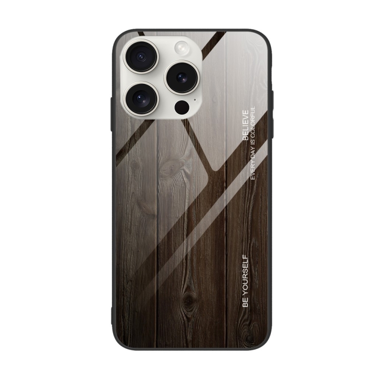 

For iPhone 16 Pro Wood Grain Glass Phone Case(Black)
