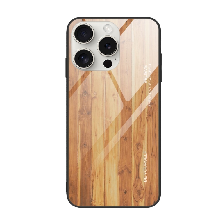 

For iPhone 16 Pro Wood Grain Glass Phone Case(Yellow)