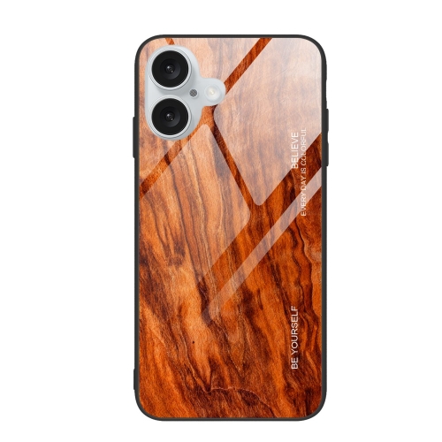 

For iPhone 16 Wood Grain Glass Phone Case(Light Brown)