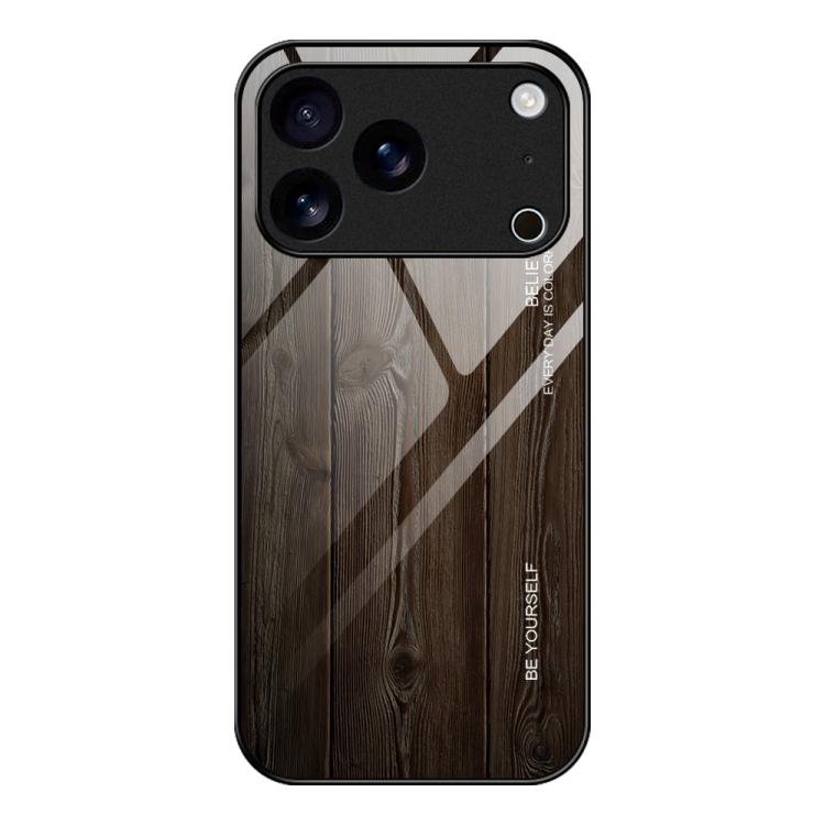 

For iPhone 17 Pro Wood Grain Glass Phone Case(Black)