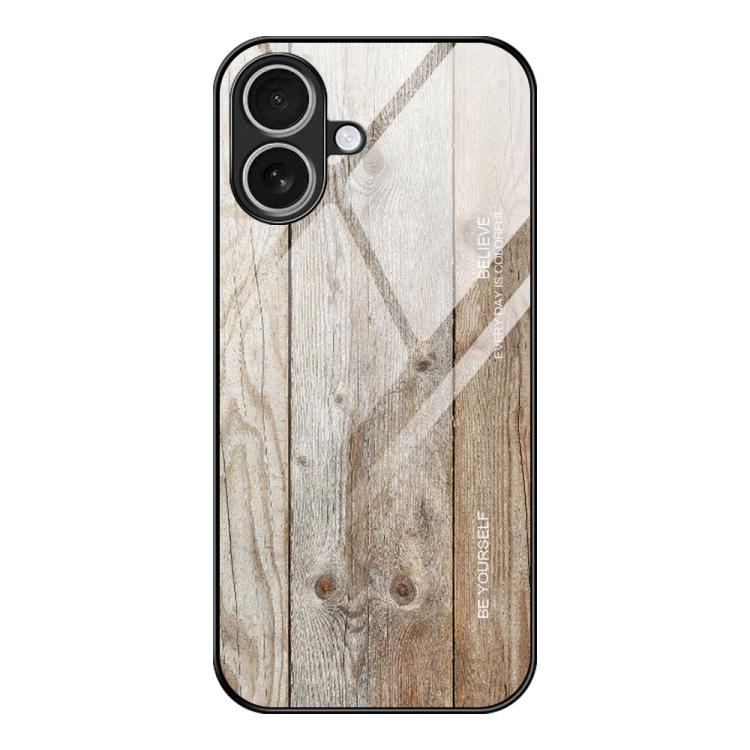 

For iPhone 17 Wood Grain Glass Phone Case(Grey)