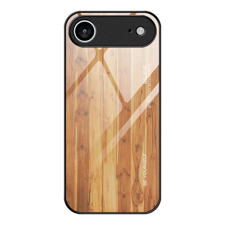 

For iPhone 17 Air Wood Grain Glass Phone Case(Yellow)
