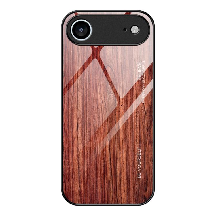 

For iPhone Air Wood Grain Glass Phone Case(Coffee)