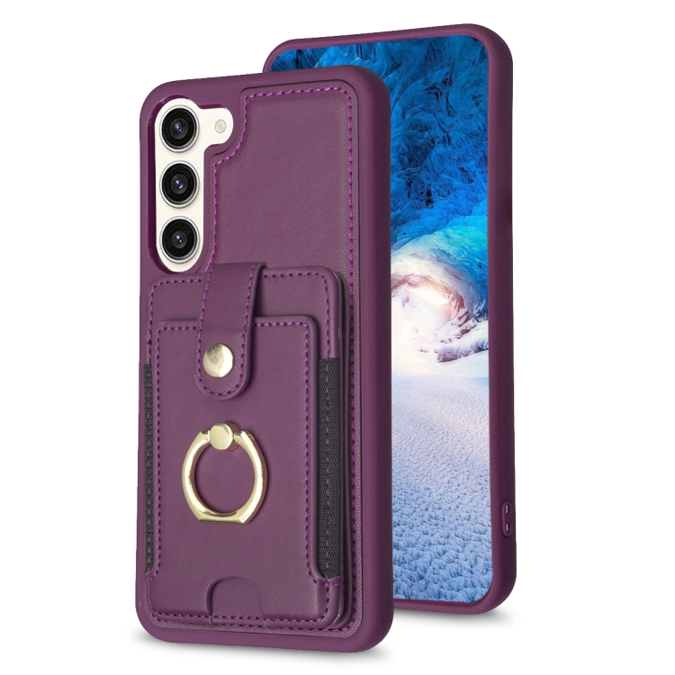 

For Samsung Galaxy S23+ 5G BF27 Metal Ring Card Bag Holder Phone Case(Dark Purple)