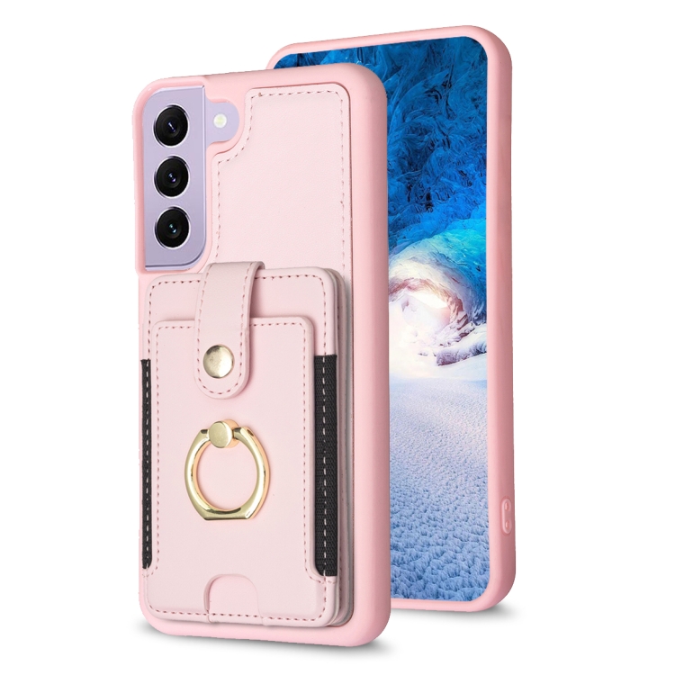 

For Samsung Galaxy S22+ 5G BF27 Metal Ring Card Bag Holder Phone Case(Pink)