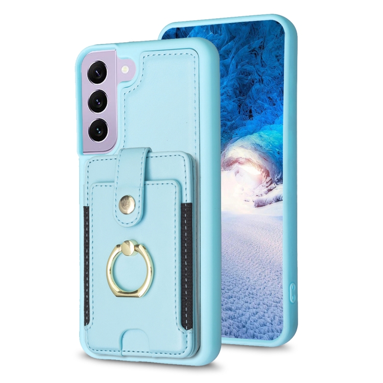 

For Samsung Galaxy S22+ 5G BF27 Metal Ring Card Bag Holder Phone Case(Blue)