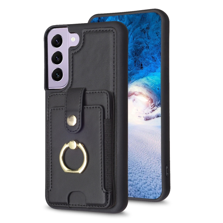 

For Samsung Galaxy S22 5G BF27 Metal Ring Card Bag Holder Phone Case(Black)