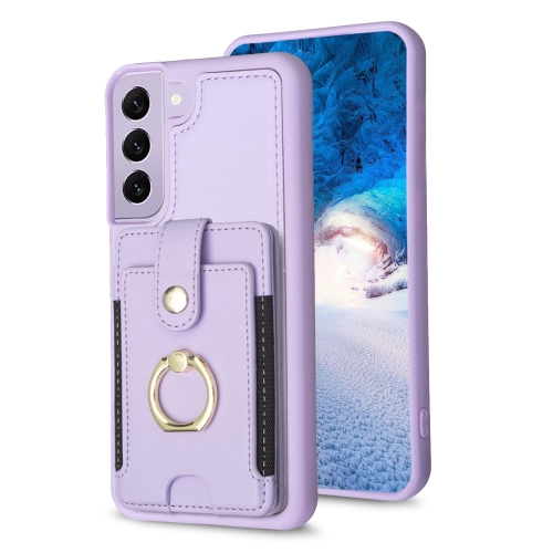 

For Samsung Galaxy S21 FE 5G BF27 Metal Ring Card Bag Holder Phone Case(Purple)