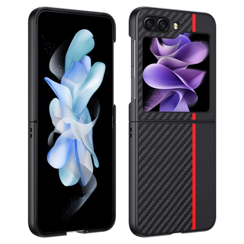 For Samsung Galaxy Z Flip5 Ultra-thin Carbon Fiber Texture Printing Phone Case(Black Red) for samsung galaxy s21 ultra 5g sm g998b original volume button flex cable