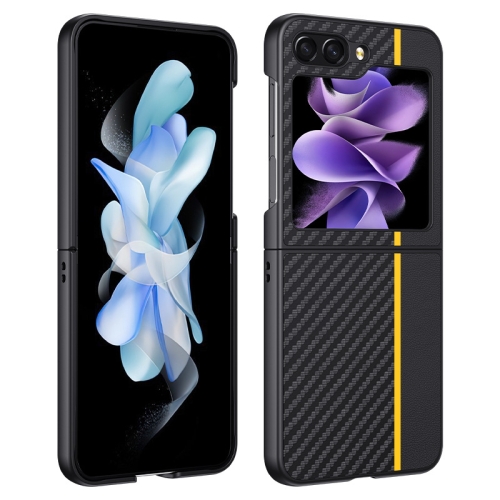 

For Samsung Galaxy Z Flip5 Ultra-thin Carbon Fiber Texture Printing Phone Case(Black Yellow)