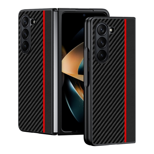 

For Samsung Galaxy Z Fold6 Ultra-thin Carbon Fiber Texture Printing Phone Case(Black Red)