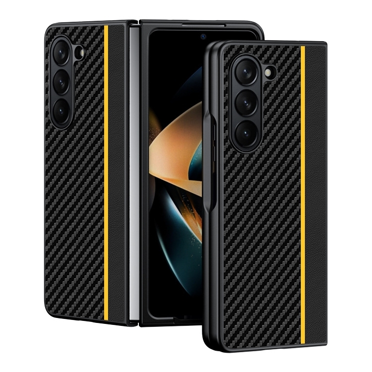 

For Samsung Galaxy Z Fold6 Ultra-thin Carbon Fiber Texture Printing Phone Case(Black Yellow)