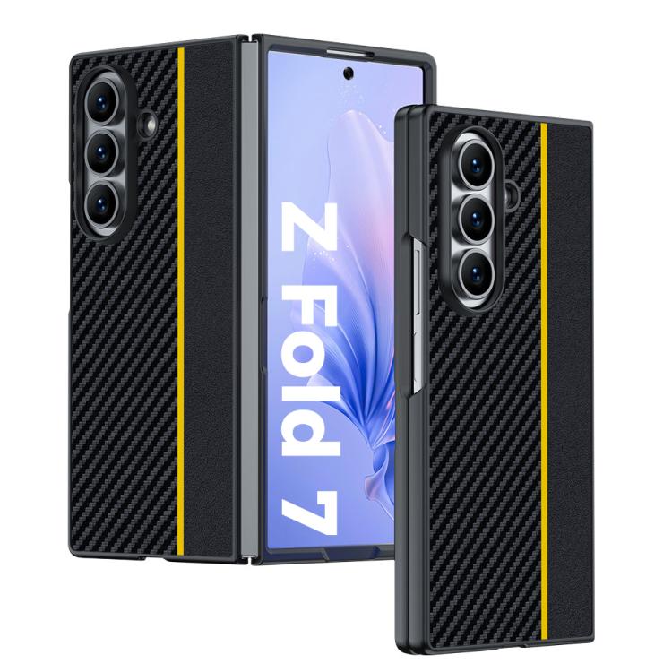 

For Samsung Galaxy Z Fold7 Ultra-thin Carbon Fiber Texture Printing Phone Case(Black Yellow)