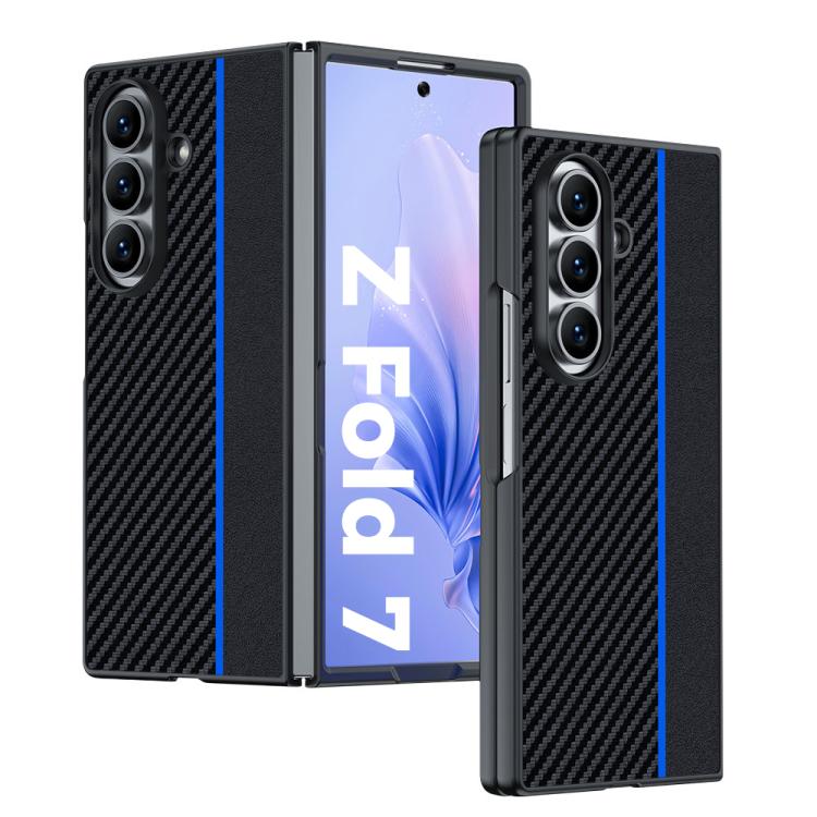 For Samsung Galaxy Z Fold7 Ultra-thin Carbon Fiber Texture Printing Phone Case(Black Blue)