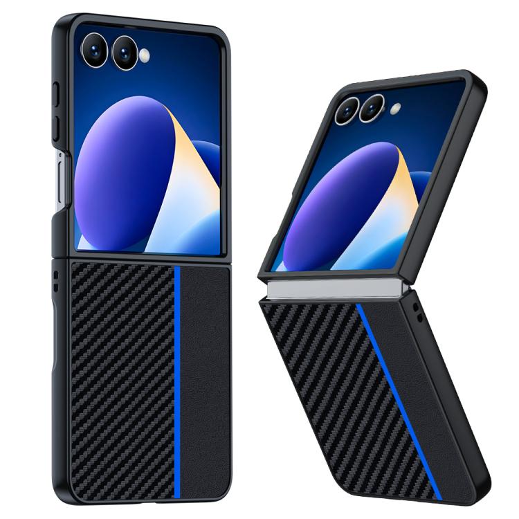 

For Samsung Galaxy Z Flip7 Ultra-thin Carbon Fiber Texture Printing Phone Case(Black Blue)