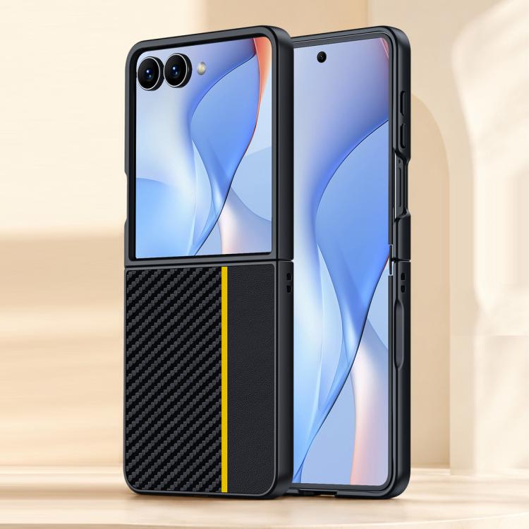 For Galaxy Z Flip8 5G Ultra-thin Carbon Fiber Texture Printing Phone Case(Black Yellow)