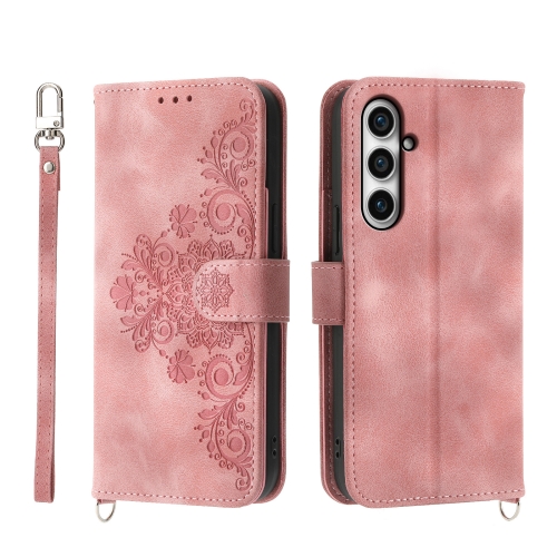 

For Samsung Galaxy S23 FE 5G Skin-feel Flowers Embossed Wallet Leather Phone Case(Pink)