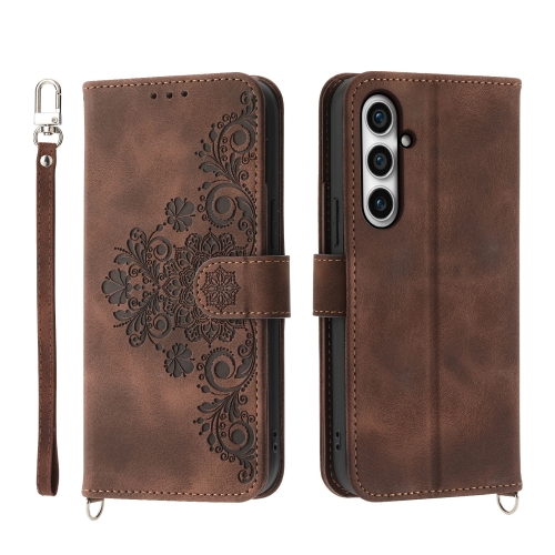 

For Samsung Galaxy S23 FE 5G Skin-feel Flowers Embossed Wallet Leather Phone Case(Brown)
