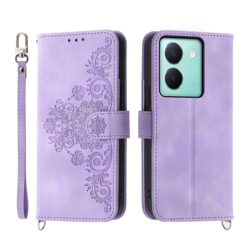 

For vivo Y36 Skin-feel Flowers Embossed Wallet Leather Phone Case(Purple)