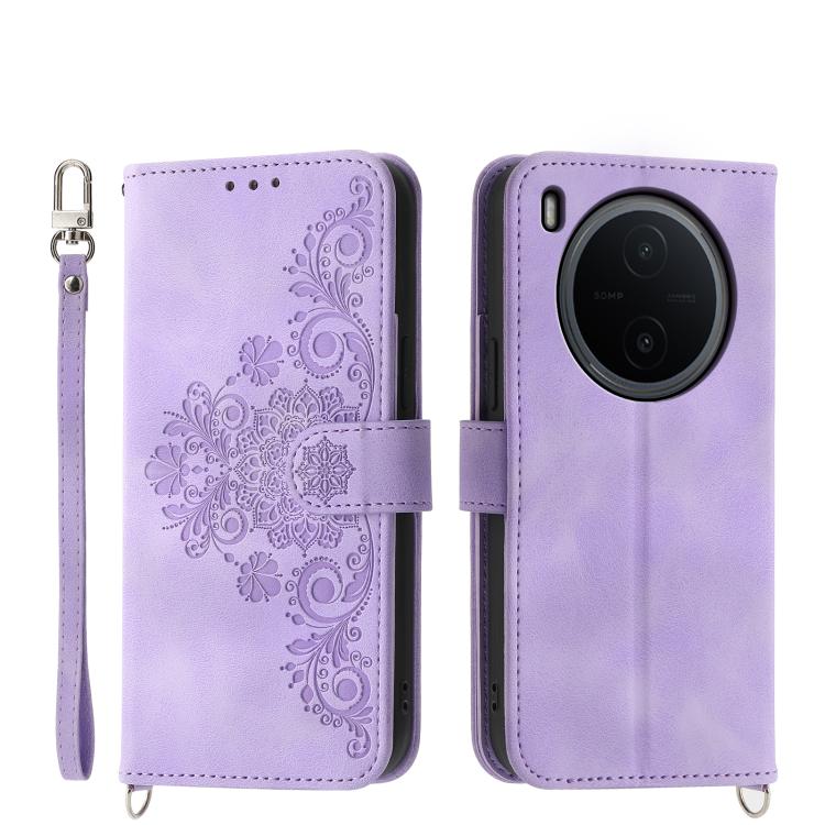 

For vivo Y600 Pro 5G Skin Feel Flowers Embossed Wallet Leather Phone Case(Purple)