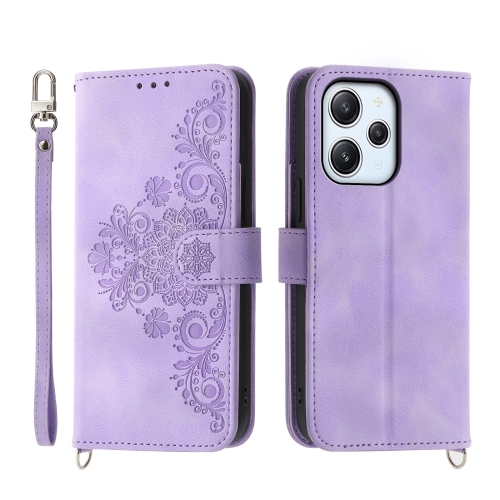 

For Xiaomi Redmi 12 4G Skin-feel Flowers Embossed Wallet Leather Phone Case(Purple)