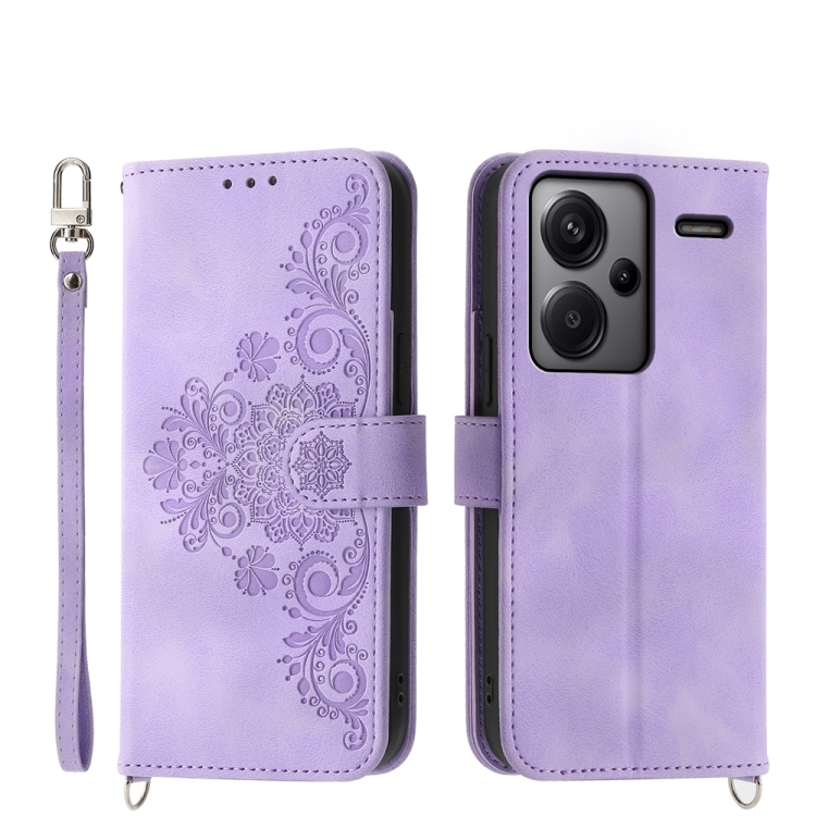 

For Xiaomi Redmi Note 13 Pro+ Skin-feel Flowers Embossed Wallet Leather Phone Case(Purple)