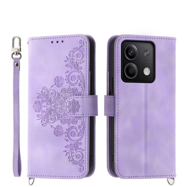 

For Xiaomi Redmi Note 13 5G Skin-feel Flowers Embossed Wallet Leather Phone Case(Purple)