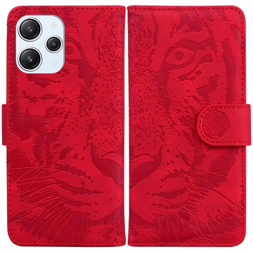 

For Xiaomi Redmi 12 Tiger Embossing Pattern Leather Phone Case(Red)