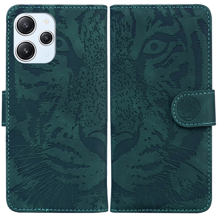 

For Xiaomi Redmi 12 Tiger Embossing Pattern Leather Phone Case(Green)