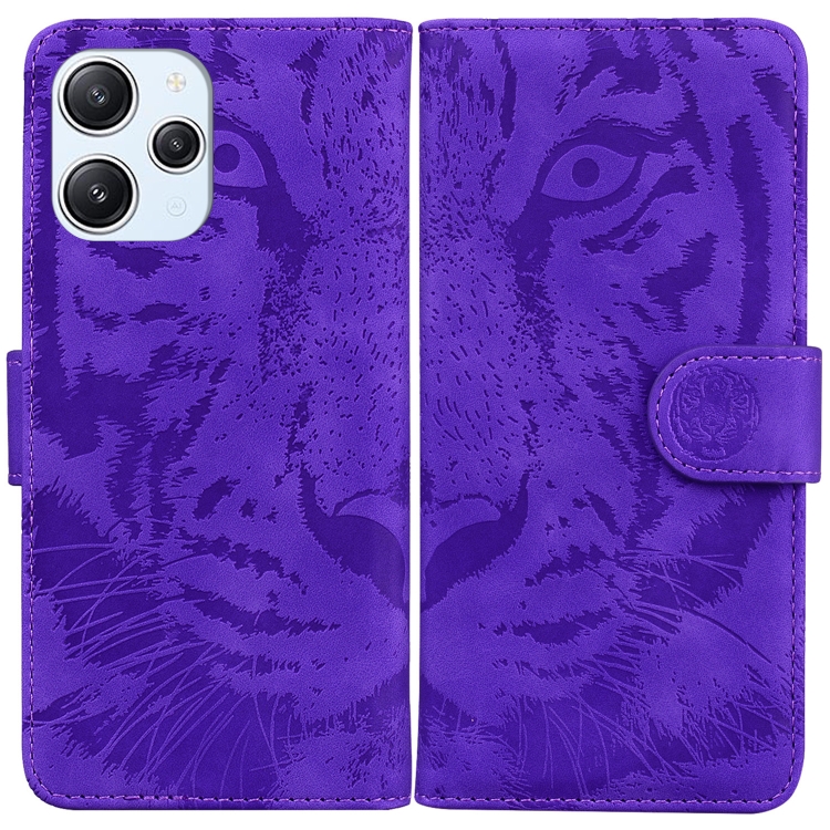 

For Xiaomi Redmi 12 Tiger Embossing Pattern Leather Phone Case(Purple)