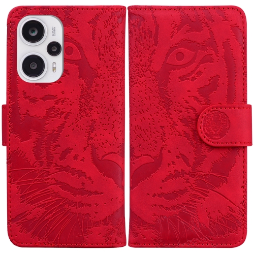 

For Xiaomi Poco F5 / Redmi Note 12 Turbo Tiger Embossing Pattern Leather Phone Case(Red)