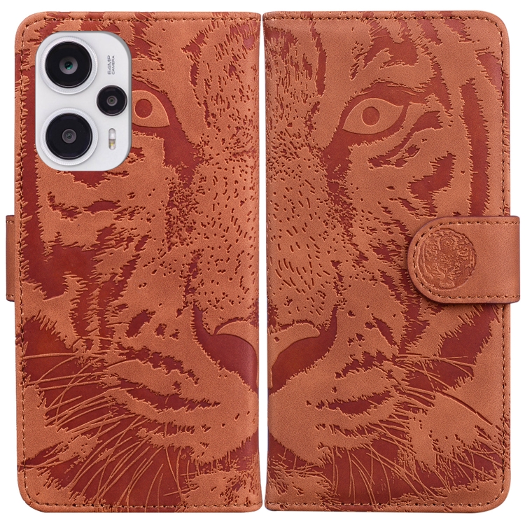 

For Xiaomi Poco F5 / Redmi Note 12 Turbo Tiger Embossing Pattern Leather Phone Case(Brown)