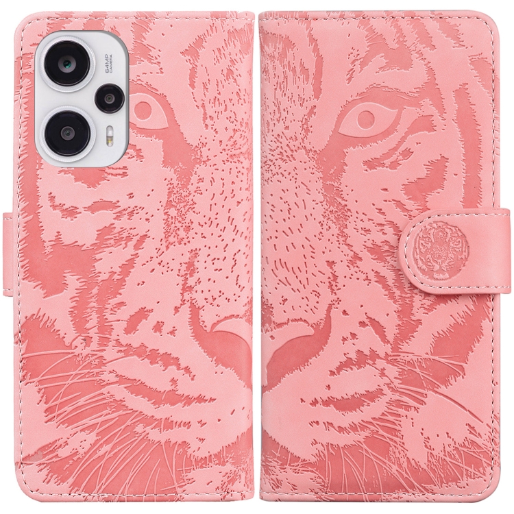 

For Xiaomi Poco F5 / Redmi Note 12 Turbo Tiger Embossing Pattern Leather Phone Case(Pink)