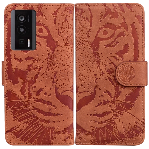

For Xiaomi Poco F5 Pro / Redmi K60 Tiger Embossing Pattern Leather Phone Case(Brown)