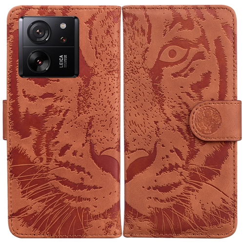 

For Xiaomi 13T / 13T Pro / Redmi K60 Ultra Tiger Embossing Pattern Leather Phone Case(Brown)