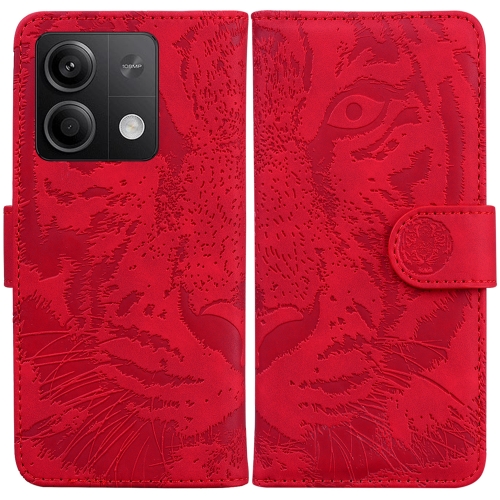 

For Xiaomi Redmi Note 13 5G Tiger Embossing Pattern Leather Phone Case(Red)