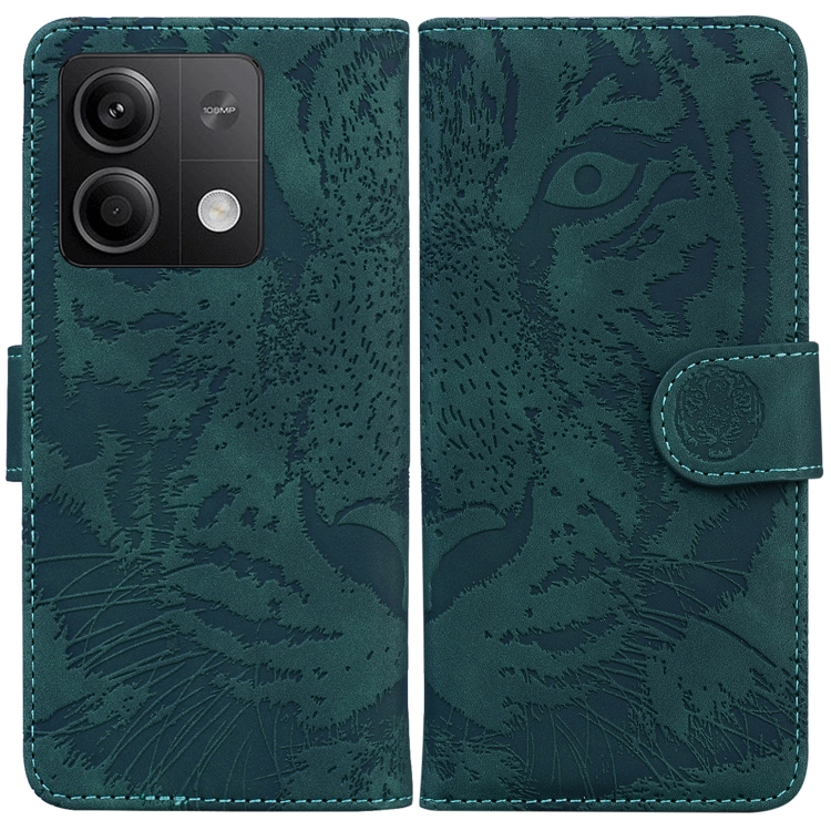 

For Xiaomi Redmi Note 13 5G Tiger Embossing Pattern Leather Phone Case(Green)