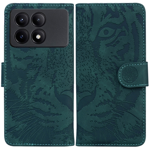 

For Xiaomi Redmi K70E / Poco X6 Pro Tiger Embossing Pattern Leather Phone Case(Green)