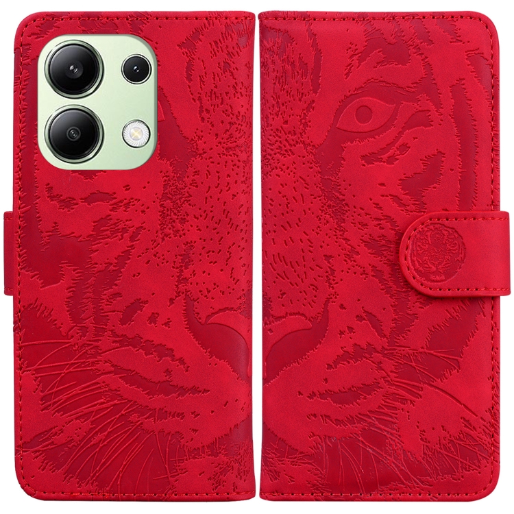 

For Xiaomi Redmi Note 13 4G Global Tiger Embossing Pattern Leather Phone Case(Red)